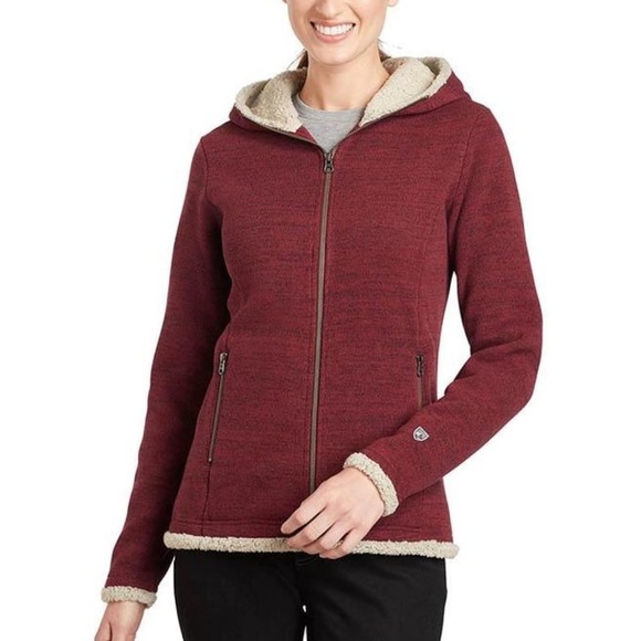 Kuhl Jackets & Blazers - Kuhl red fleece trim full zip hooded jacket SZ Med